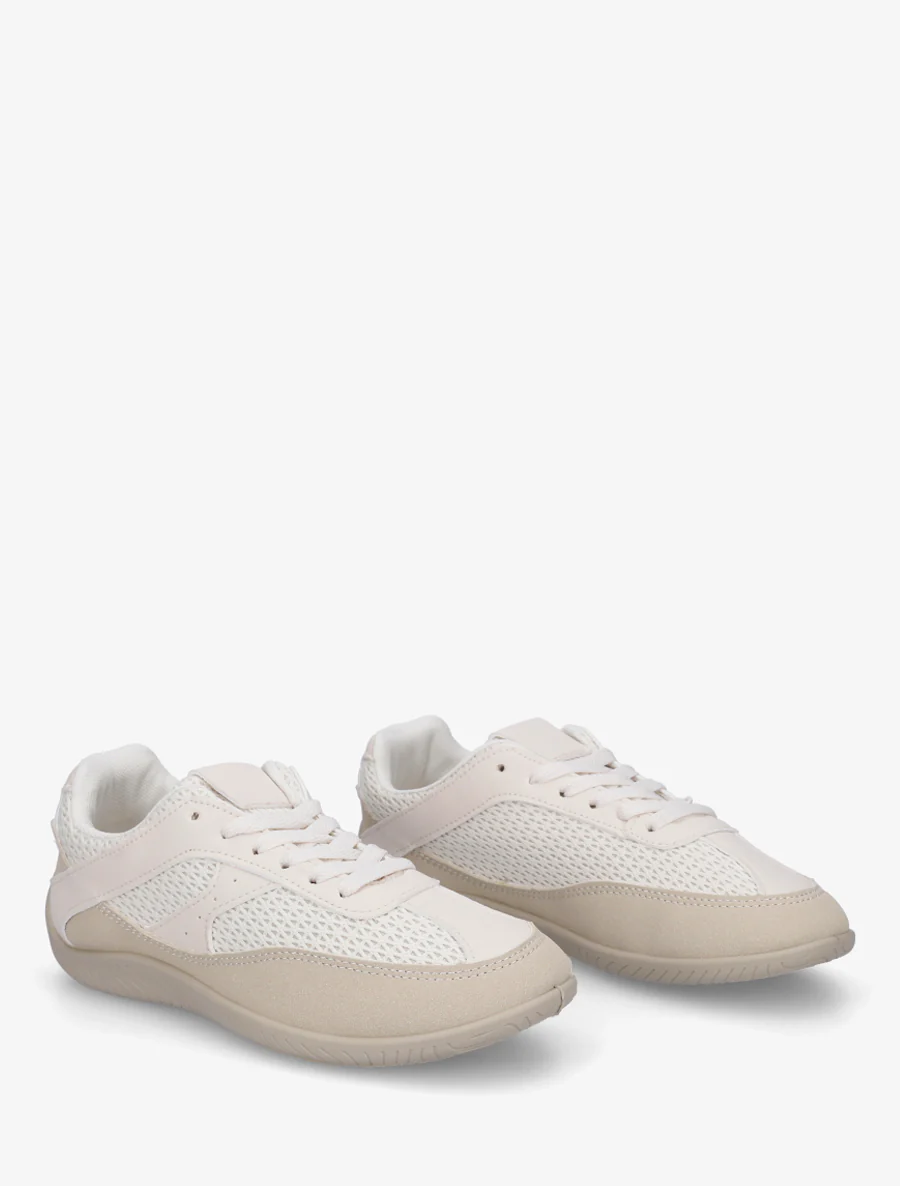 Sneakers en simili et toile - Beige - Image 4