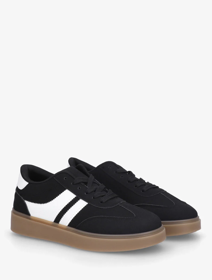 Sneakers en suédine à bandes contrastantes - Noir - Image 4