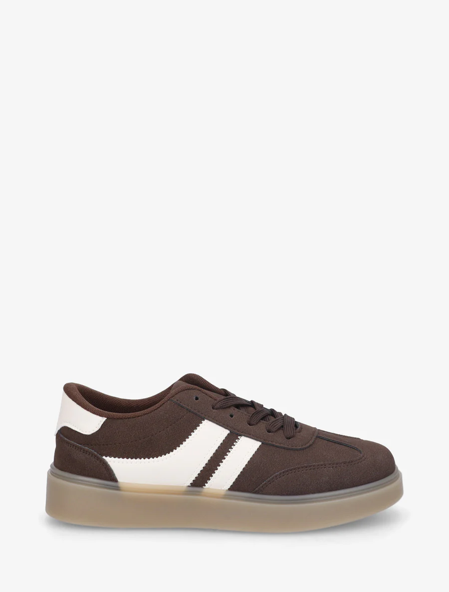 Sneakers en suédine à bandes contrastantes - Marron