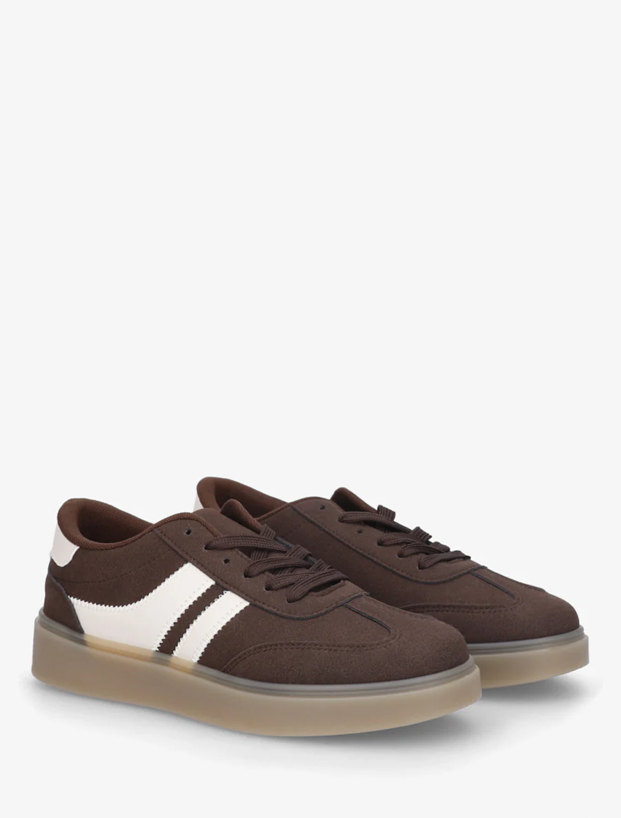 Sneakers en suédine à bandes contrastantes - Marron - Image 4