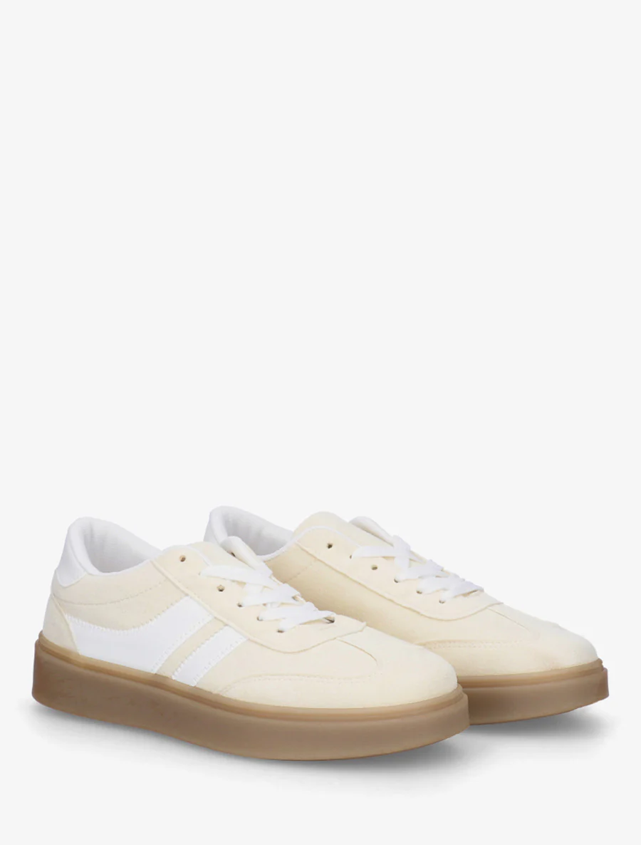 Sneakers en suédine à bandes contrastantes - Jaune pâle - Image 4