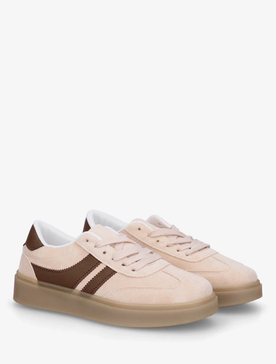 Sneakers en suédine à bandes contrastantes - Beige - Image 4