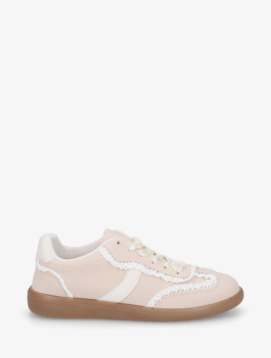 Sneakers en suédine à détail crochet - Beige