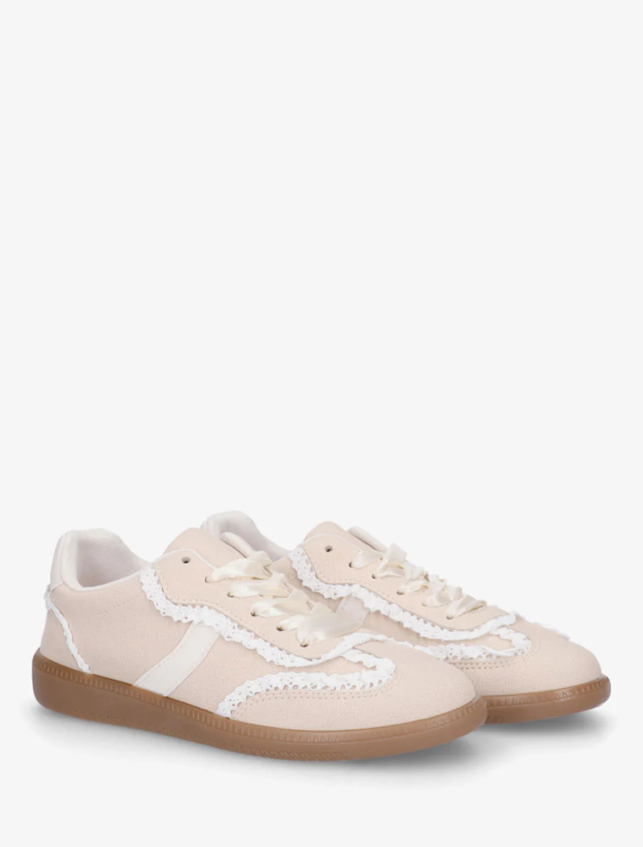Sneakers en suédine à détail crochet - Beige - Image 4
