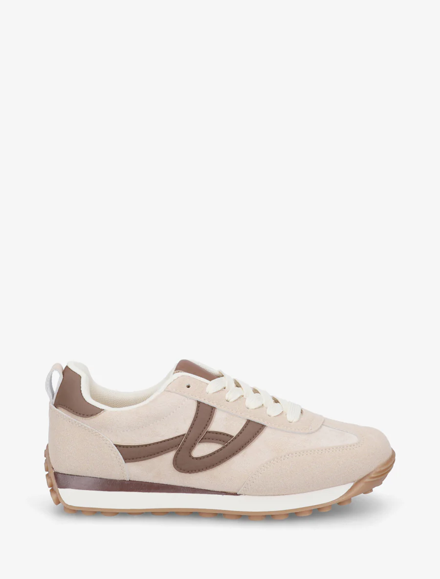 Sneakers en suédine à détails contrastants - Beige