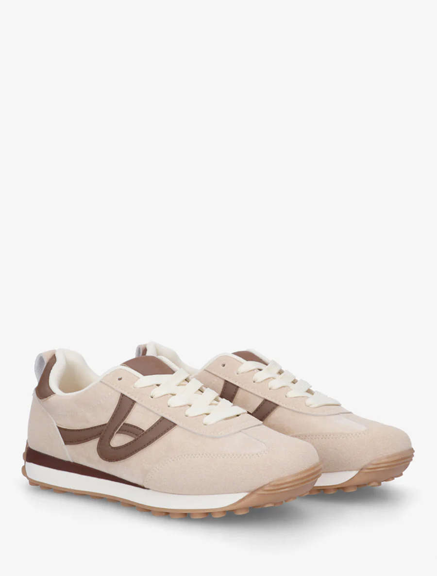 Sneakers en suédine à détails contrastants - Beige - Image 4