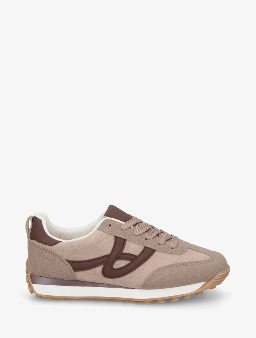 Sneakers en suédine à détails contrastants - Taupe