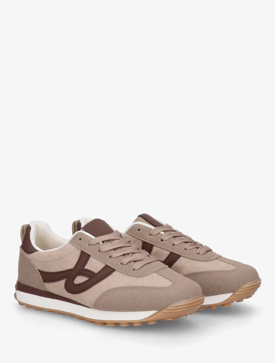 Sneakers en suédine à détails contrastants - Taupe - Image 4