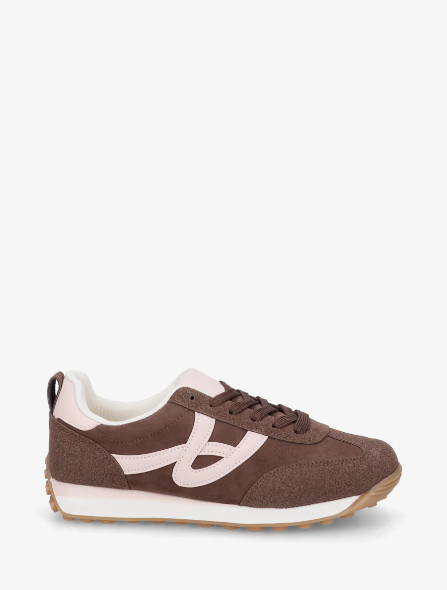 Sneakers en suédine à détails contrastants - Marron