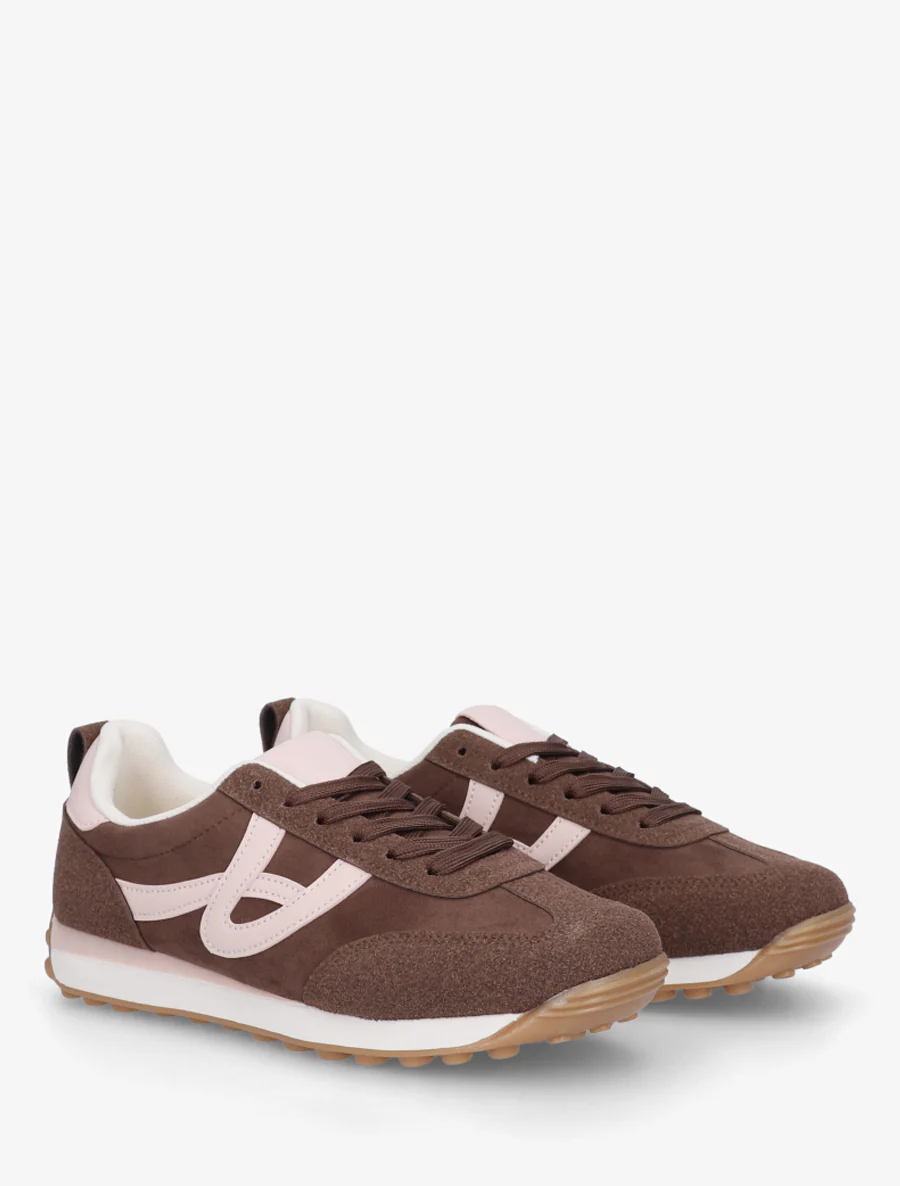Sneakers en suédine à détails contrastants - Marron - Image 4