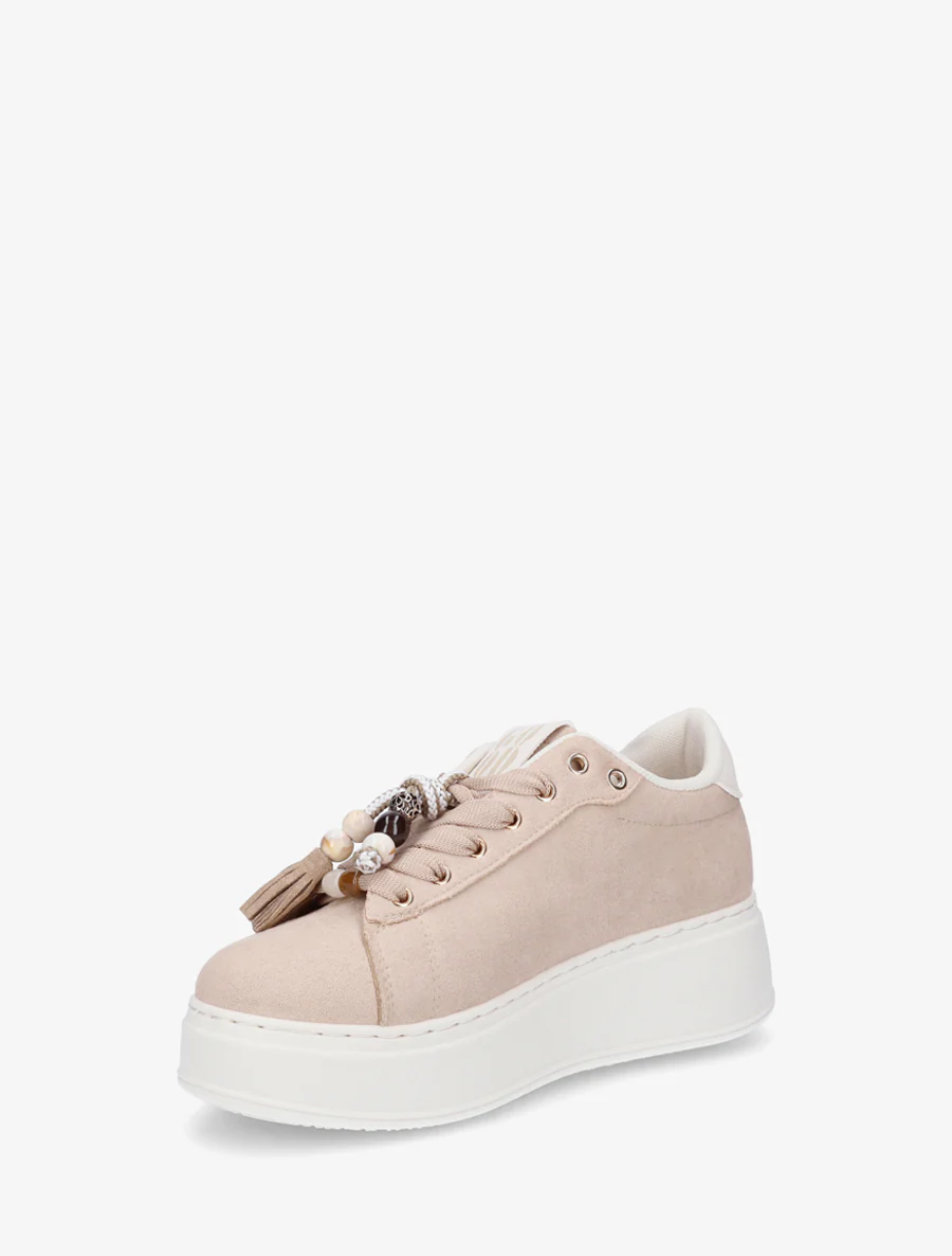 Sneakers en suédine à empiècement perles - Taupe - Image 3