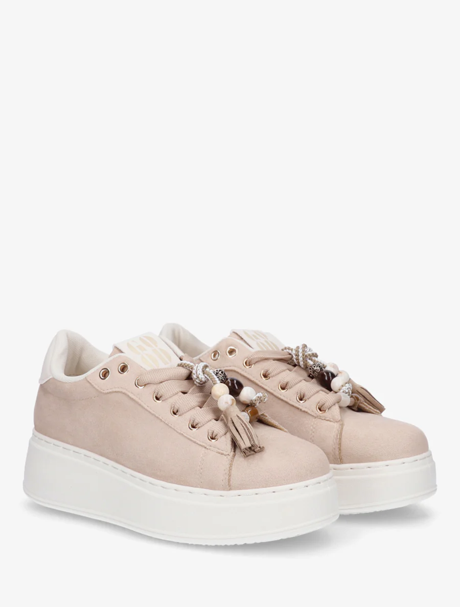 Sneakers en suédine à empiècement perles - Taupe - Image 4