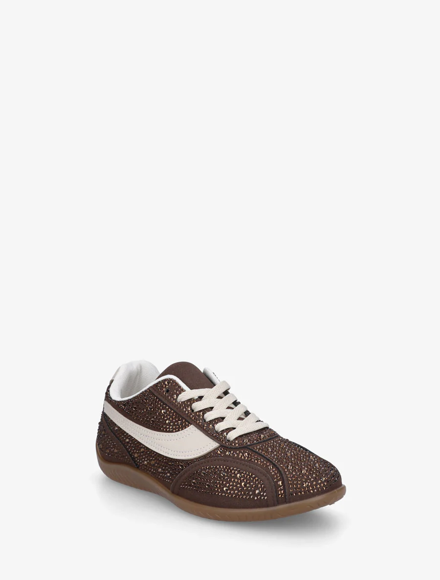 Sneakers en suédine à strass - Marron - Image 2