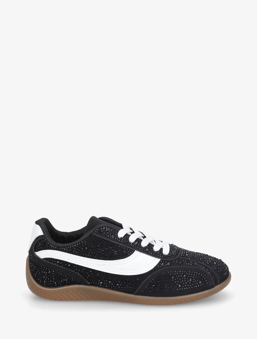 Sneakers en suédine à strass - Noir