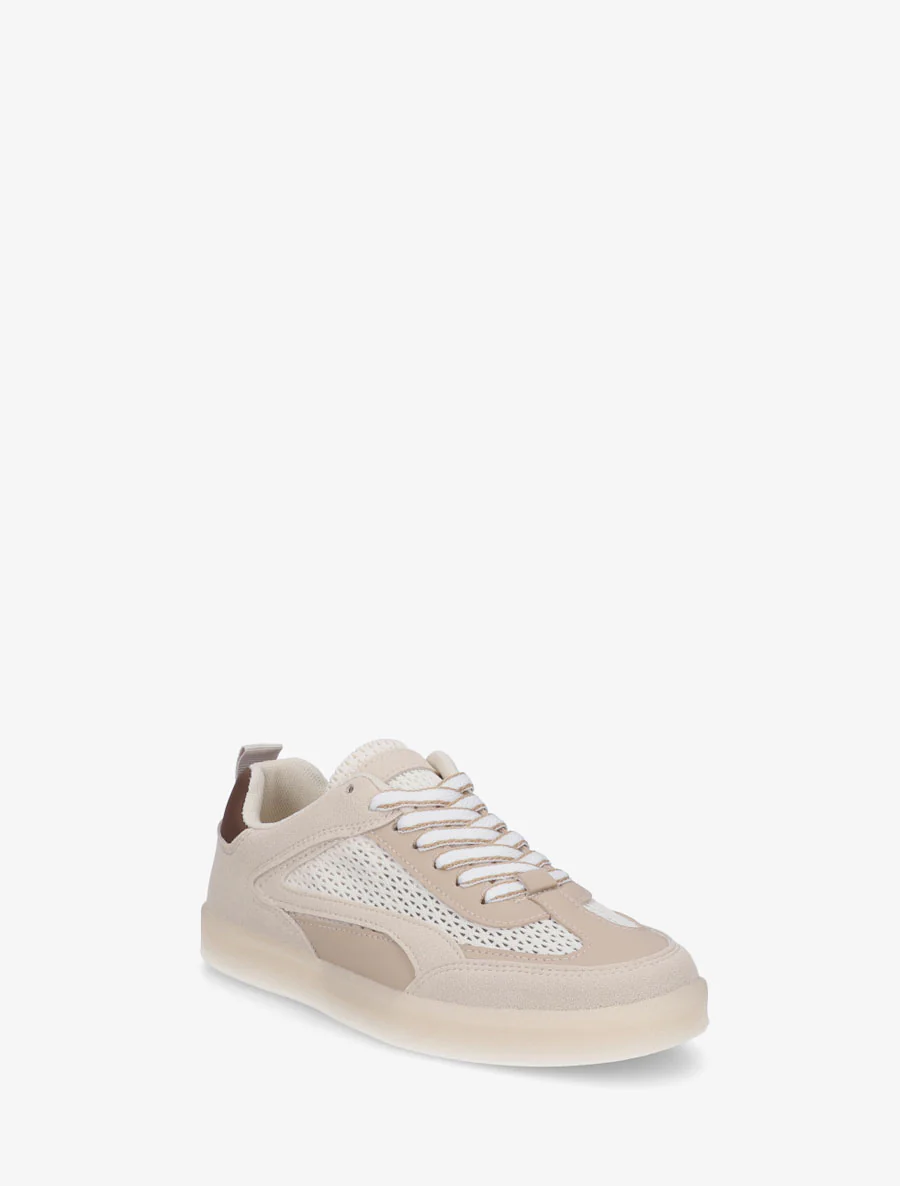 Sneakers en suédine et tissu ajouré - Beige - Image 2