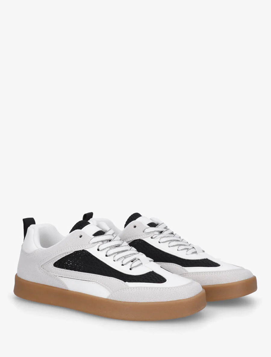 Sneakers en suédine et tissu ajouré - Noir - Image 4