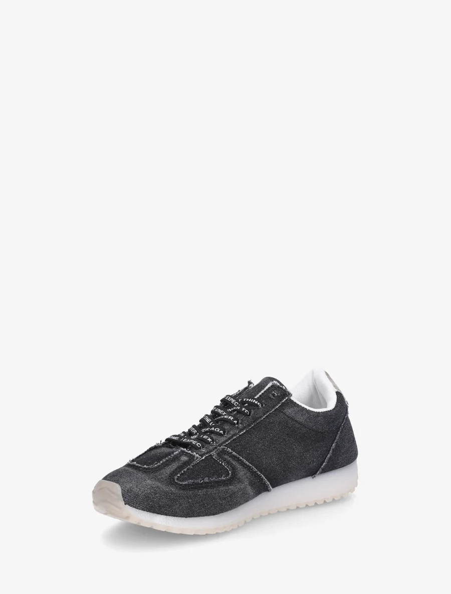 Sneakers en tissu à lacets floqués - Noir - Image 3