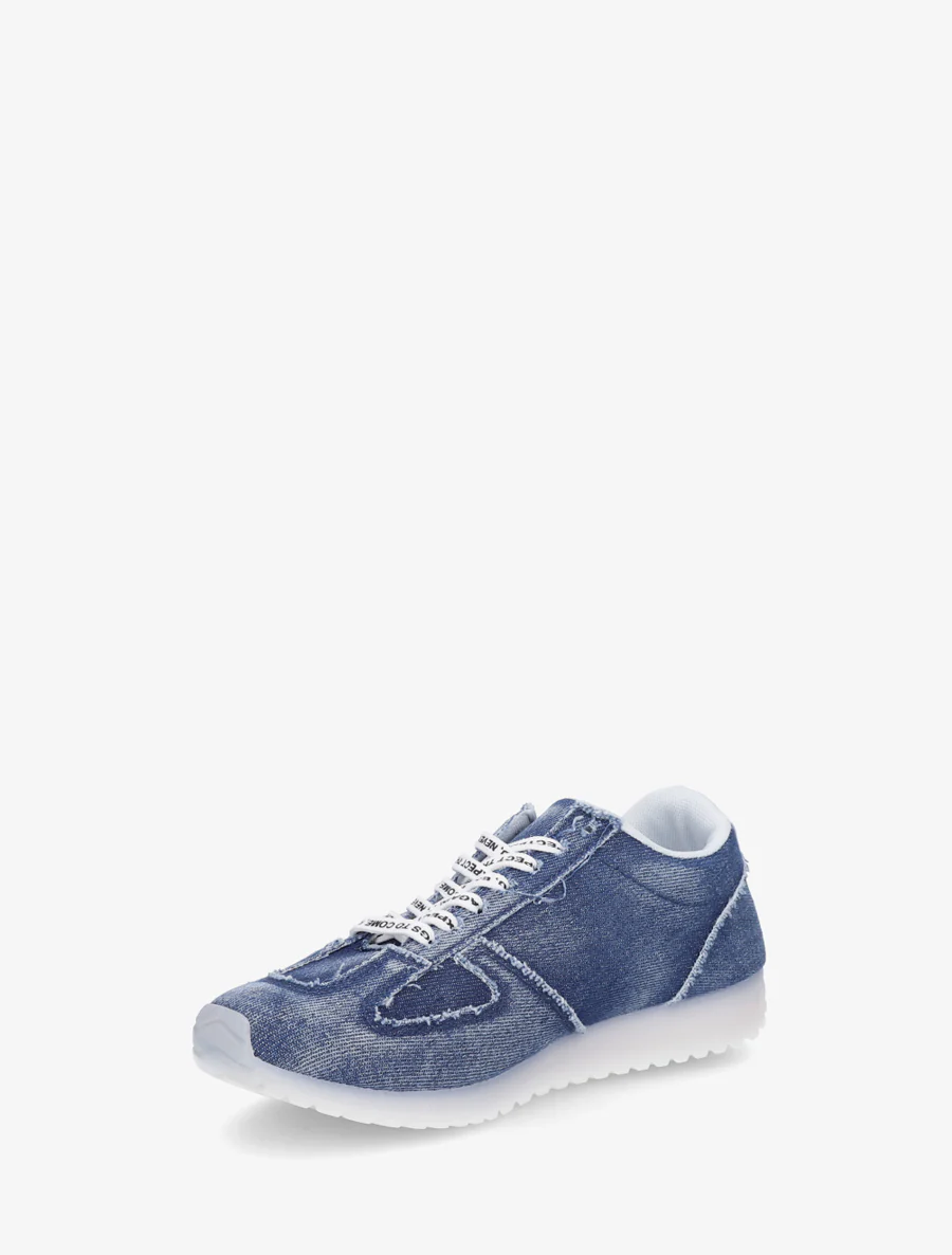 Sneakers en tissu à lacets floqués - Bleu - Image 3