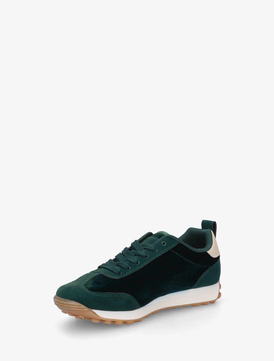 Sneakers en velours à détails contrastants - Vert sapin - Image 3