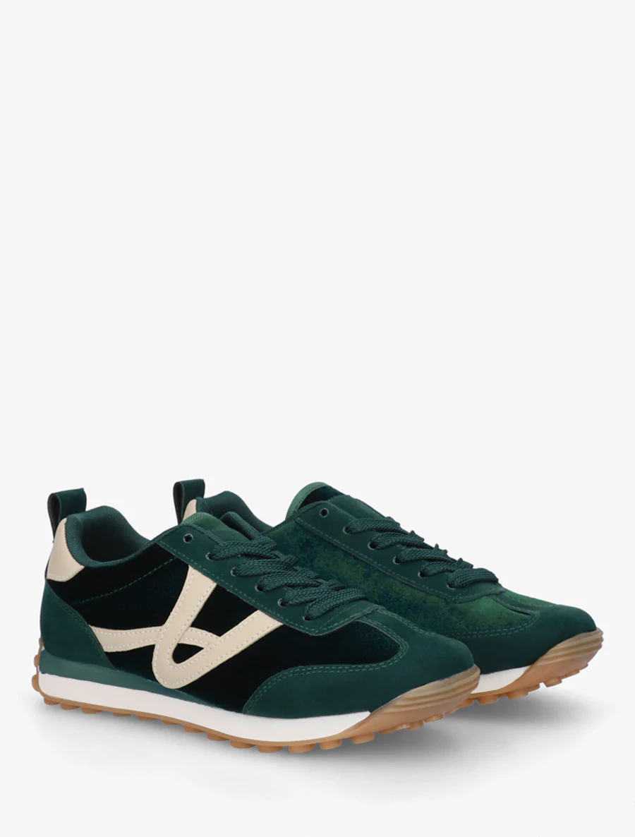 Sneakers en velours à détails contrastants - Vert sapin - Image 4