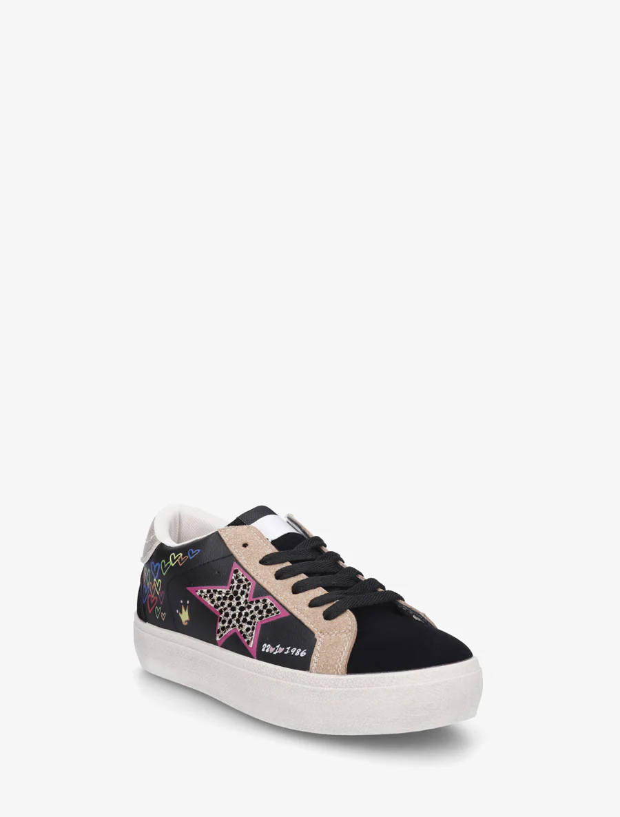 Sneakers floqués à semelle effet vintage - Noir - Image 2