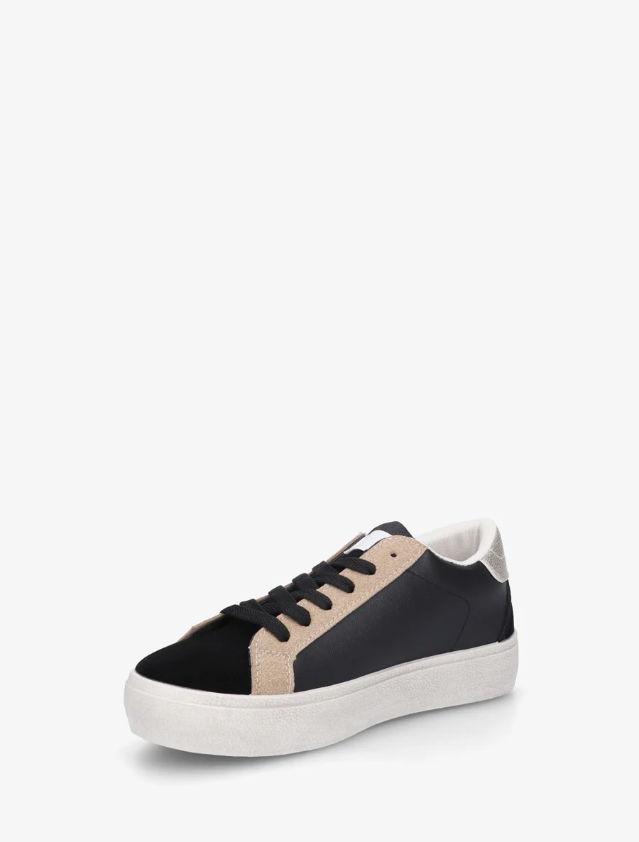 Sneakers floqués à semelle effet vintage - Noir - Image 3