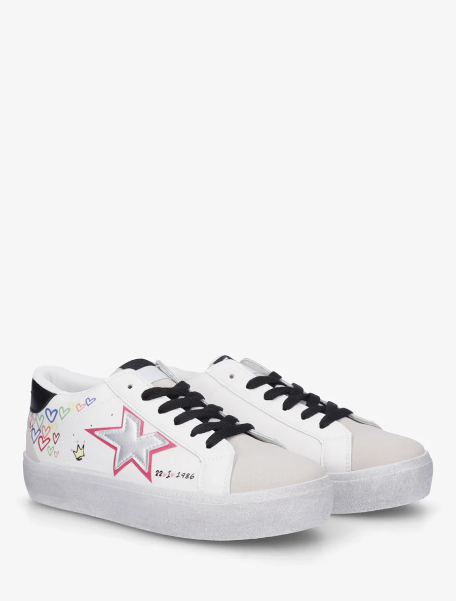 Sneakers floqués à semelle effet vintage - Gris - Image 4