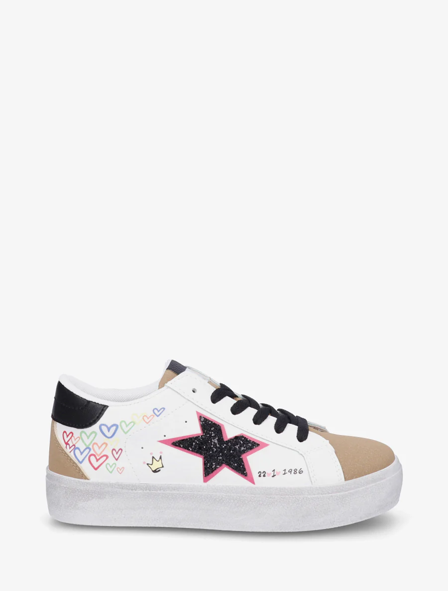 Sneakers floqués à semelle effet vintage - Taupe
