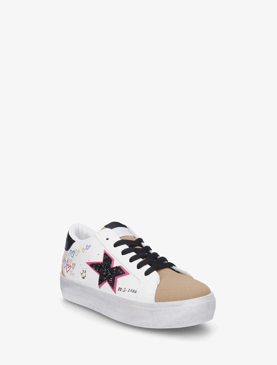 Sneakers floqués à semelle effet vintage - Taupe - Image 2