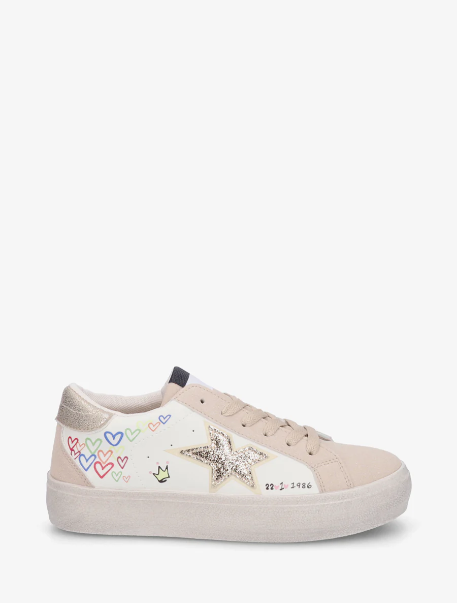 Sneakers floqués à semelle effet vintage - Beige