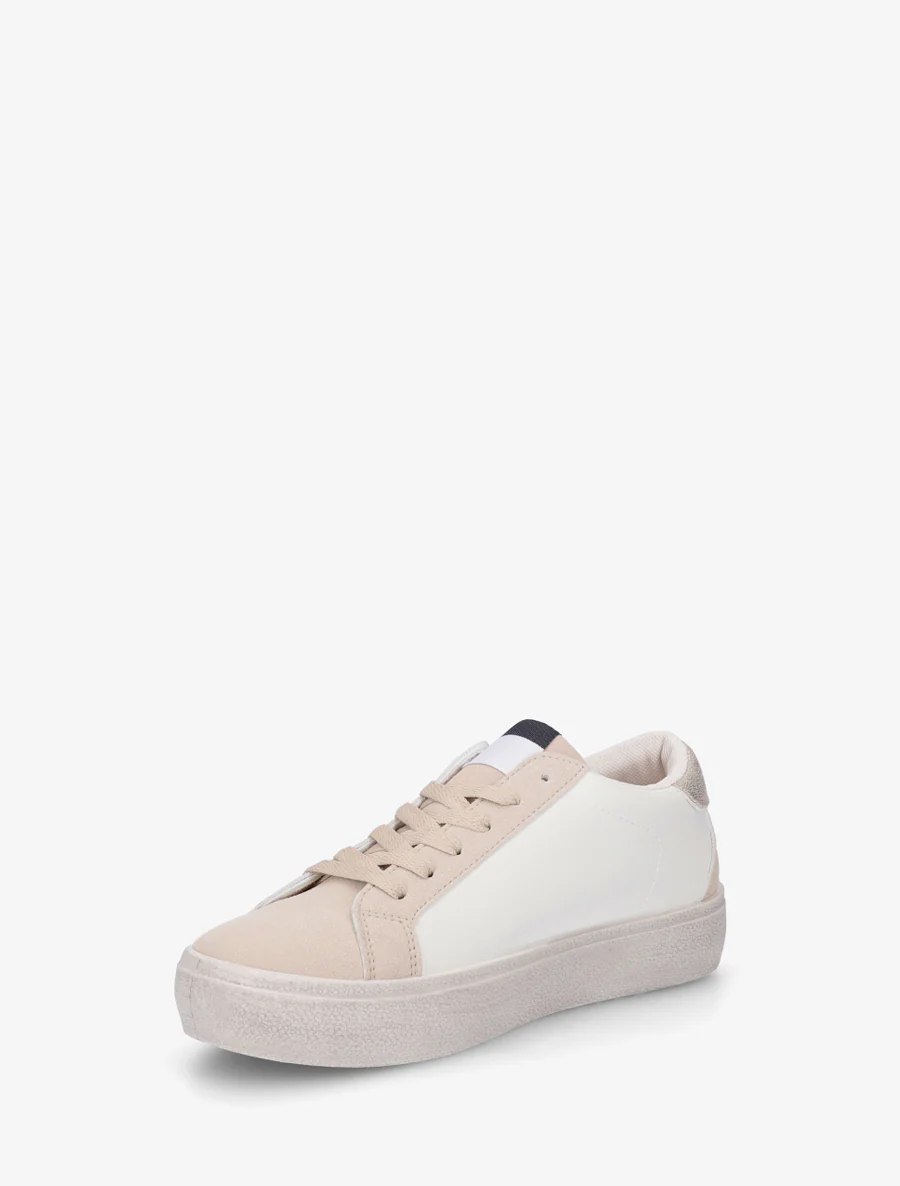 Sneakers floqués à semelle effet vintage - Beige - Image 3