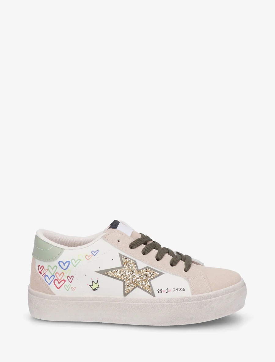 Sneakers floqués à semelle effet vintage - Vert