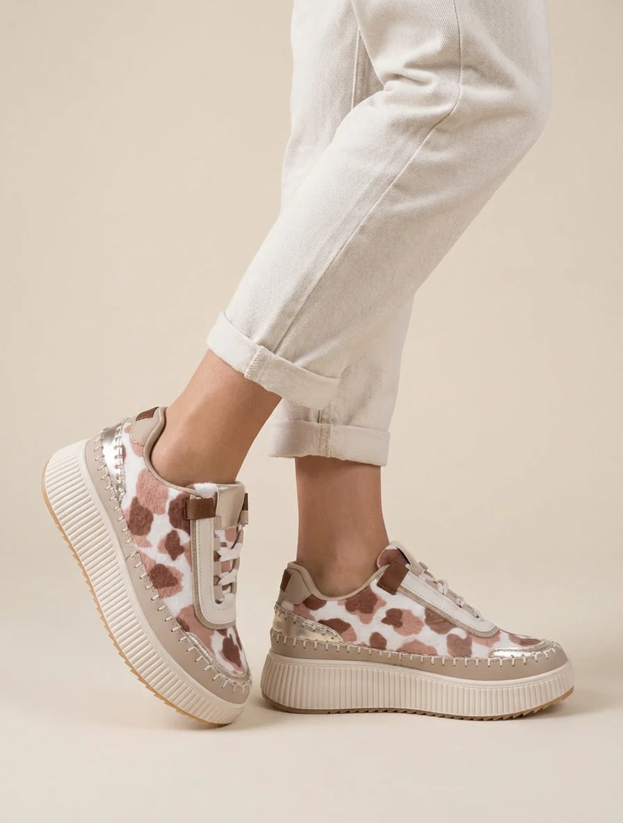 Sneakers imprimés à semelle plateforme - Rose/marron - Image 5