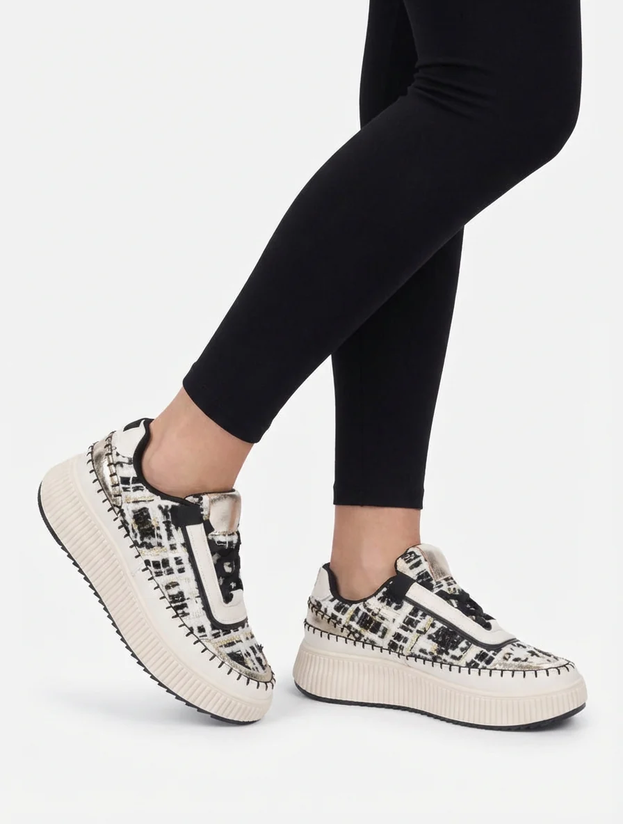 Sneakers imprimés à semelle plateforme - Noir - Image 5