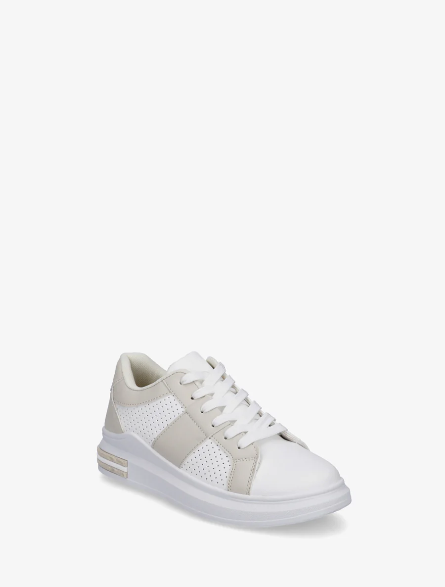 Sneakers perforées en simili - Beige - Image 2