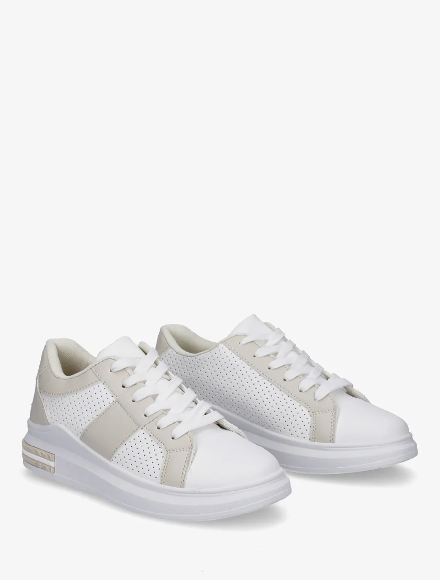 Sneakers perforées en simili - Beige - Image 4