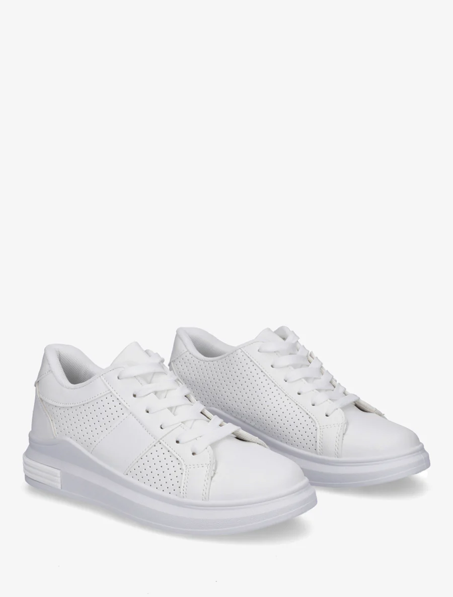 Sneakers perforées en simili - Blanc - Image 4