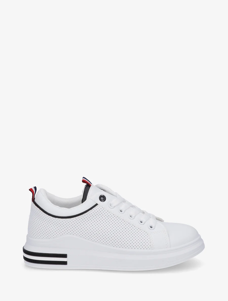 Sneakers piquetés en simili - Blanc/noir