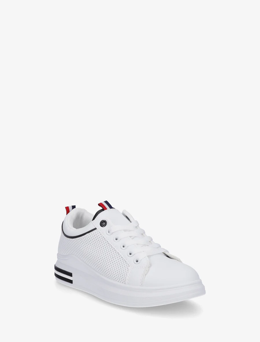 Sneakers piquetés en simili - Blanc/noir - Image 2