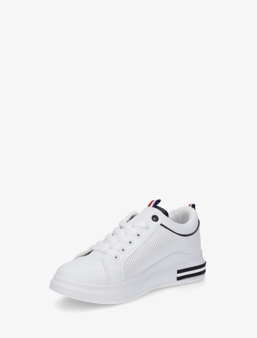Sneakers piquetés en simili - Blanc/noir - Image 3