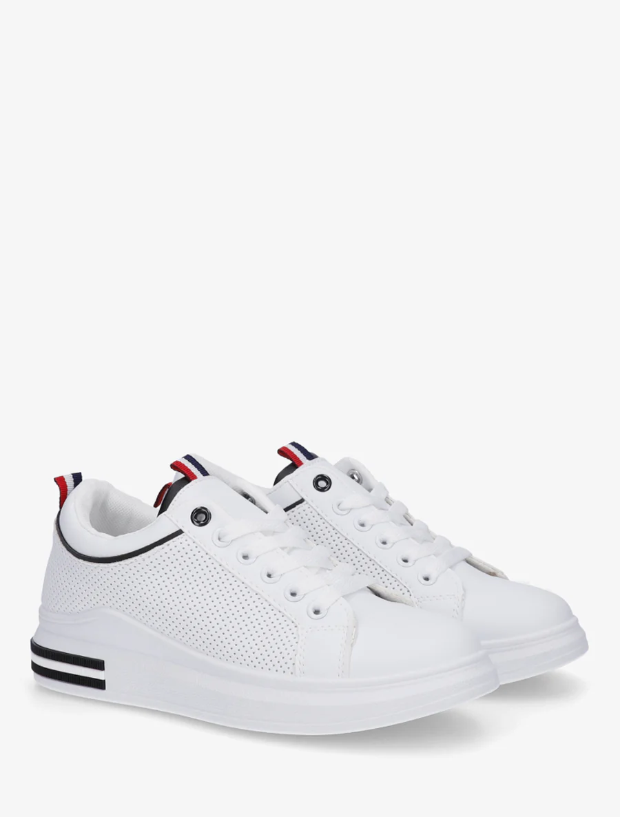 Sneakers piquetés en simili - Blanc/noir - Image 4
