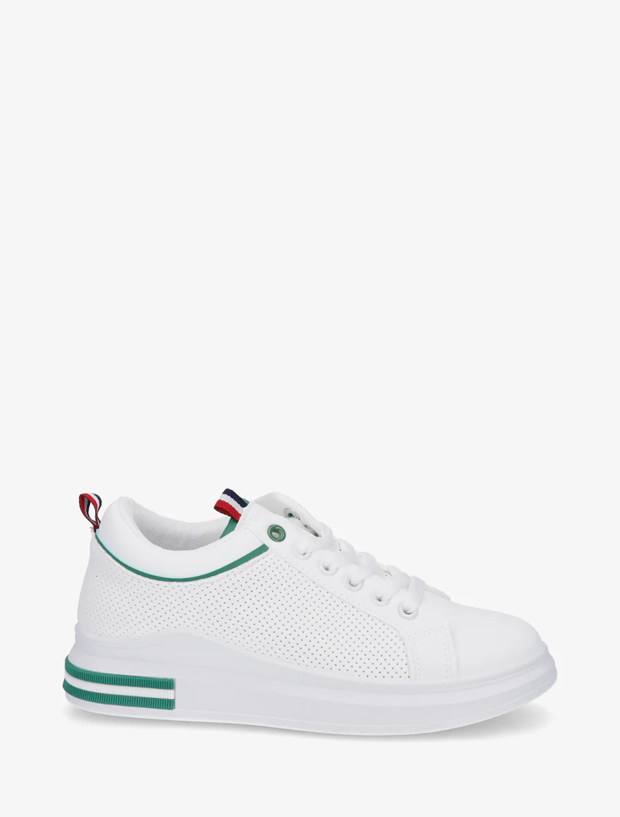 Sneakers piquetés en simili - Blanc/vert