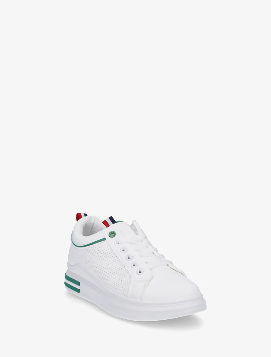Sneakers piquetés en simili - Blanc/vert - Image 2