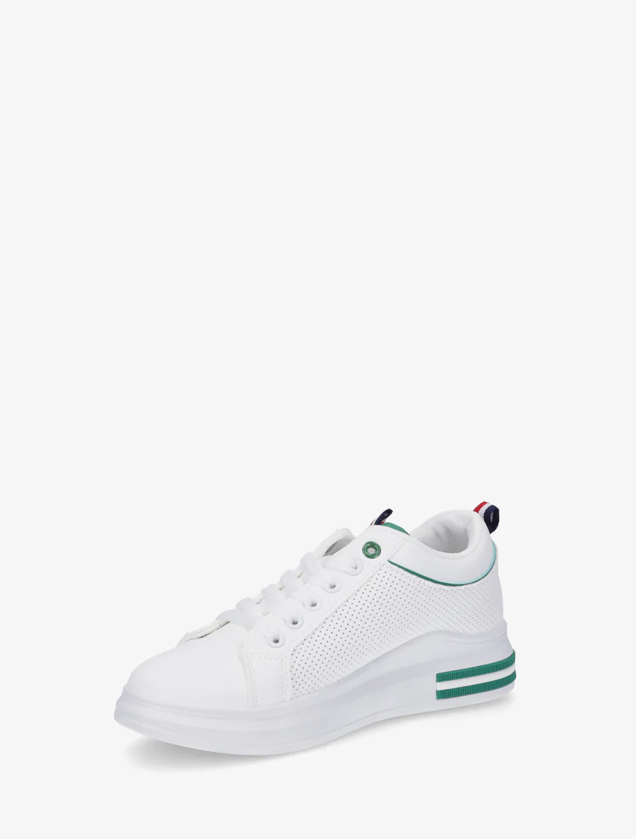 Sneakers piquetés en simili - Blanc/vert - Image 3
