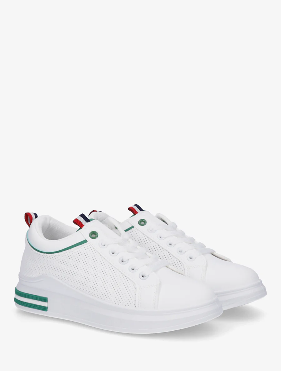 Sneakers piquetés en simili - Blanc/vert - Image 4