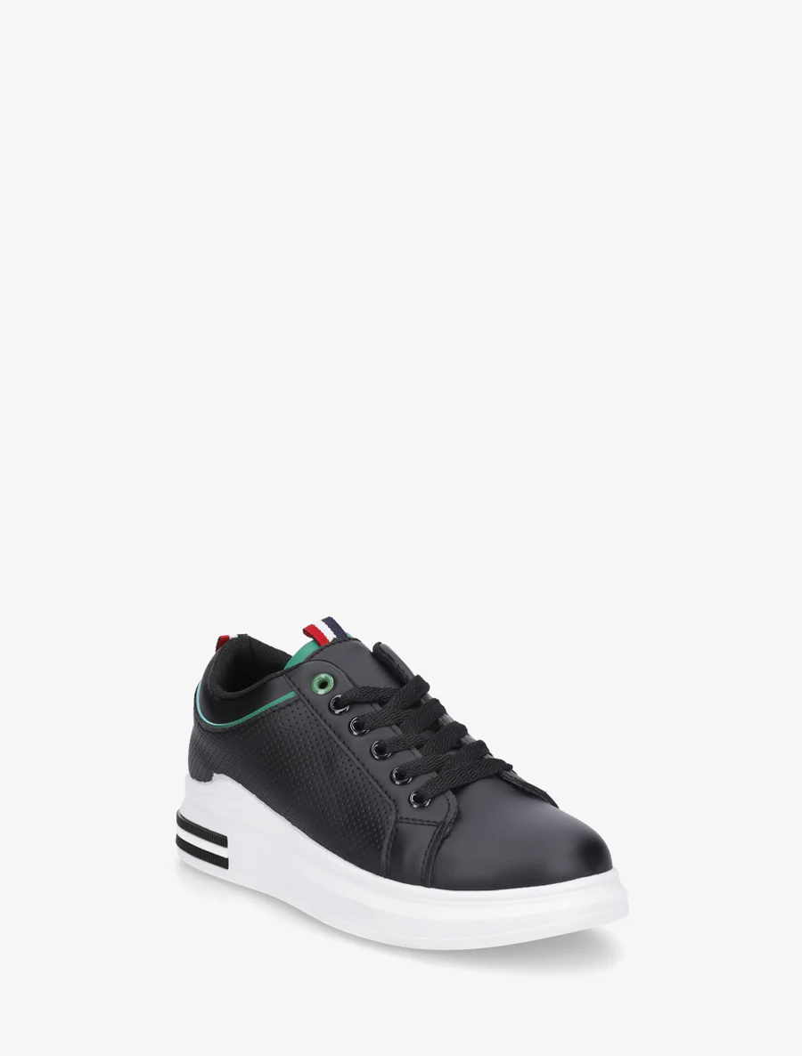 Sneakers piquetés en simili - Noir/vert - Image 2