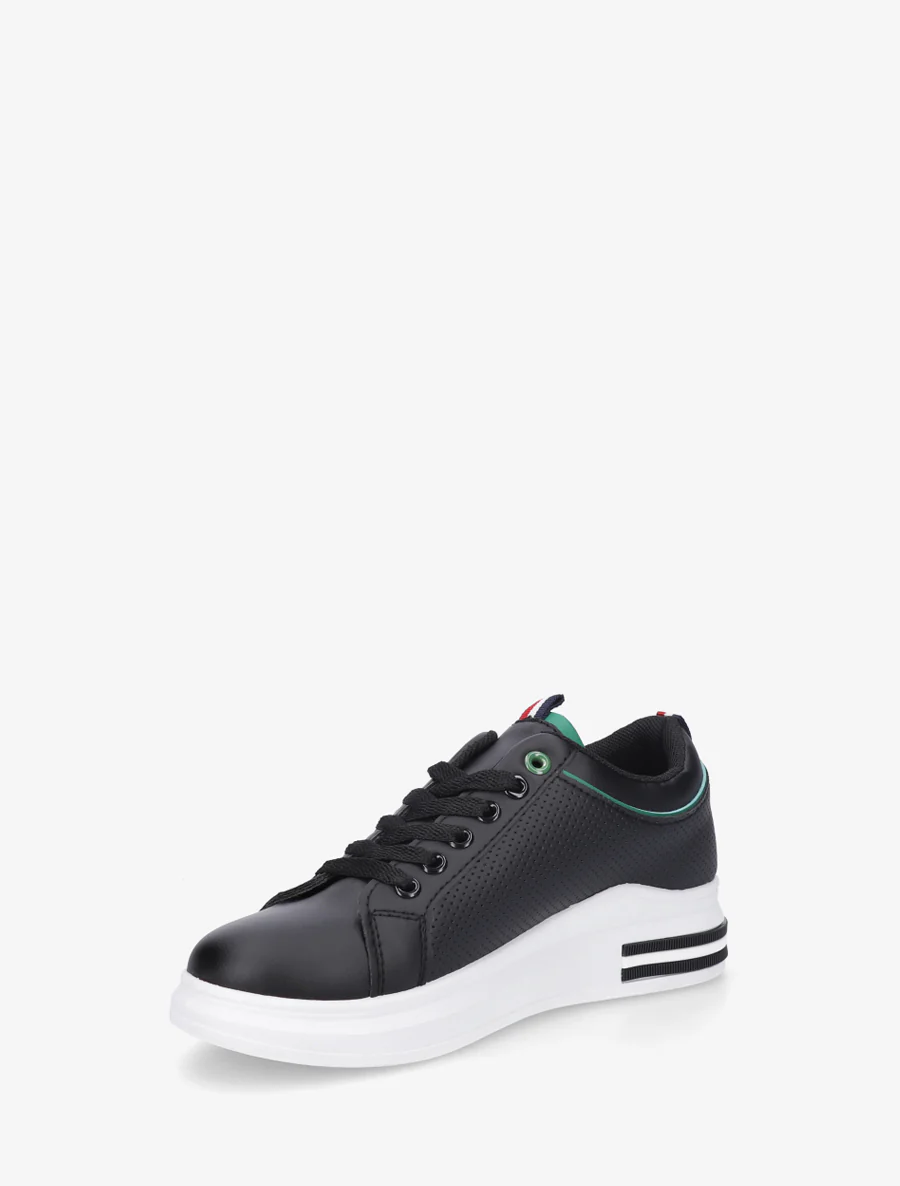 Sneakers piquetés en simili - Noir/vert - Image 3