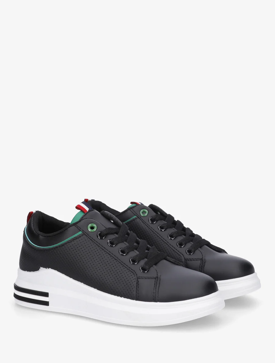 Sneakers piquetés en simili - Noir/vert - Image 4