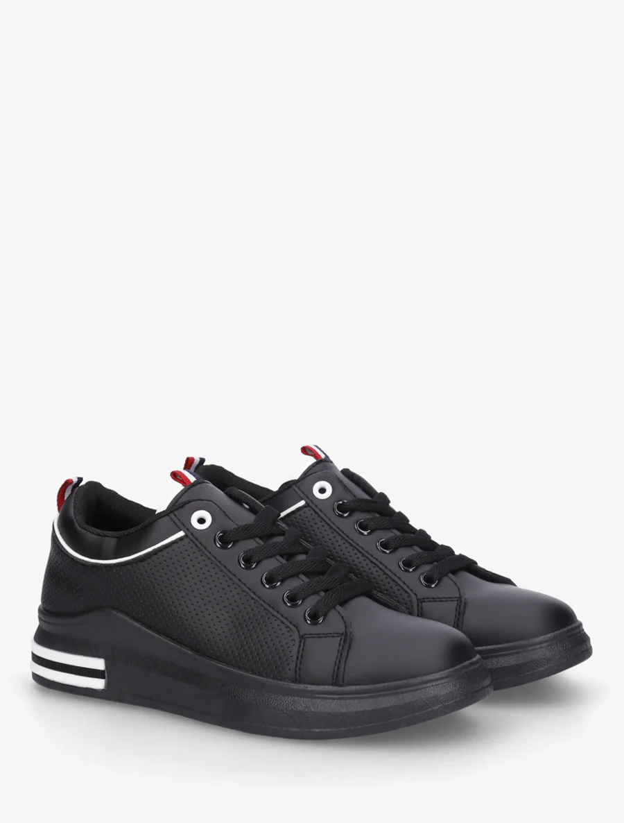 Sneakers piquetés en simili - Noir - Image 4