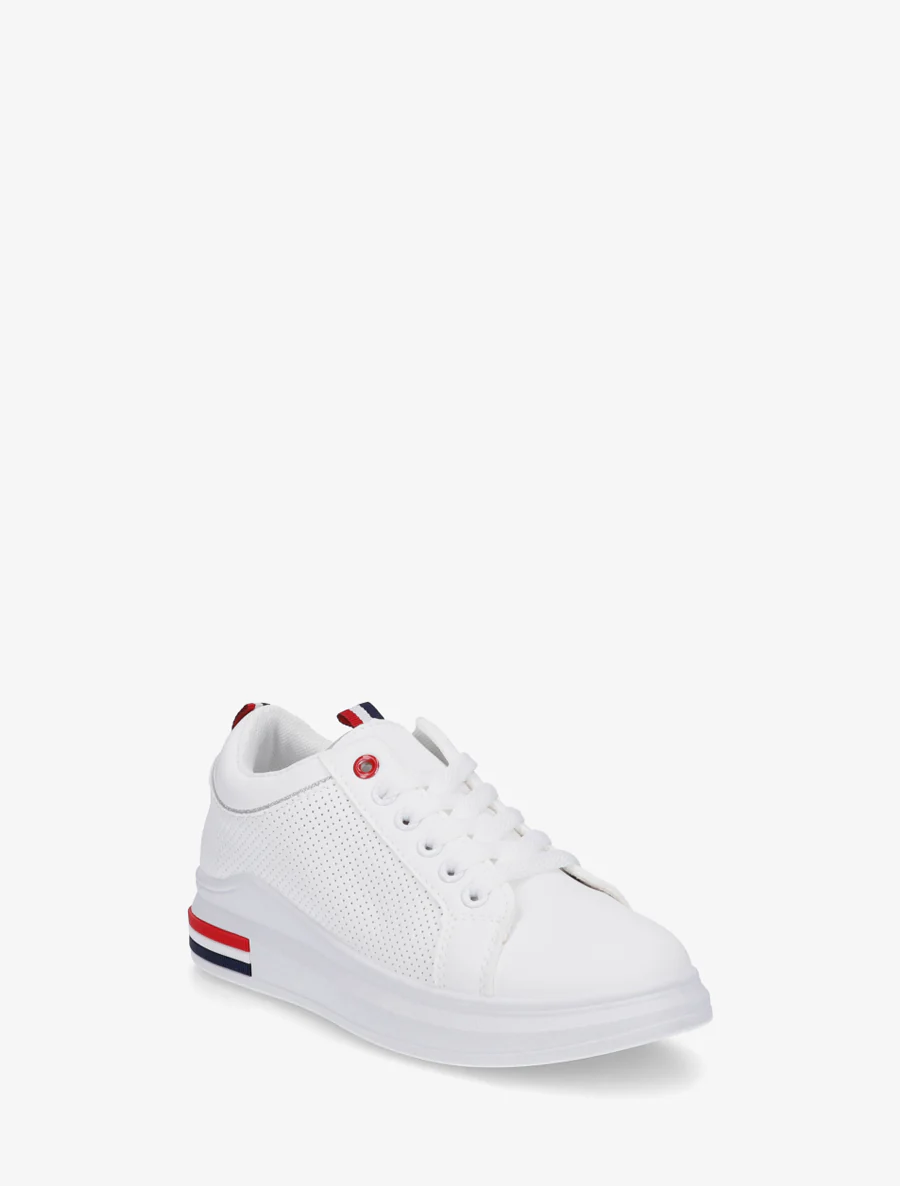 Sneakers piquetés en simili - Blanc - Image 2
